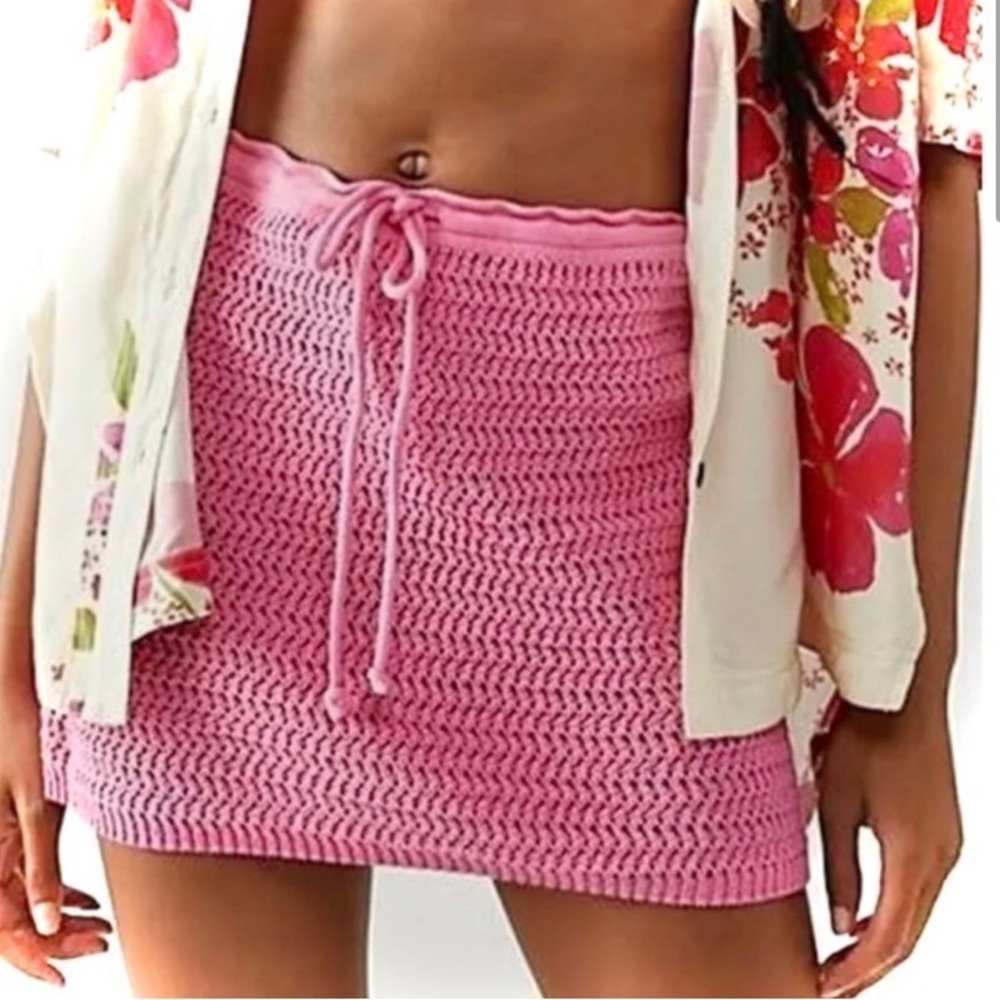 NWT Free People Beach Brandi Crochet Sweater Skirt Size Large Pink - Picture 2 of 6